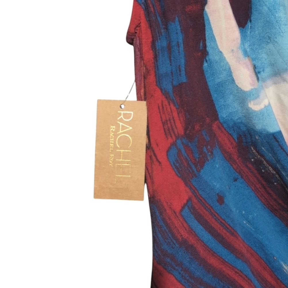 RACHEL Rachel Roy Abstract Print Asymmetrical Dress in Red, Blue, and White - Picture 7 of 10